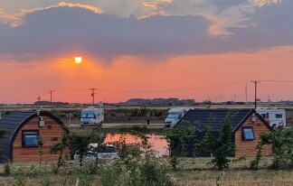 View of glamping pods in Cambridgeshire